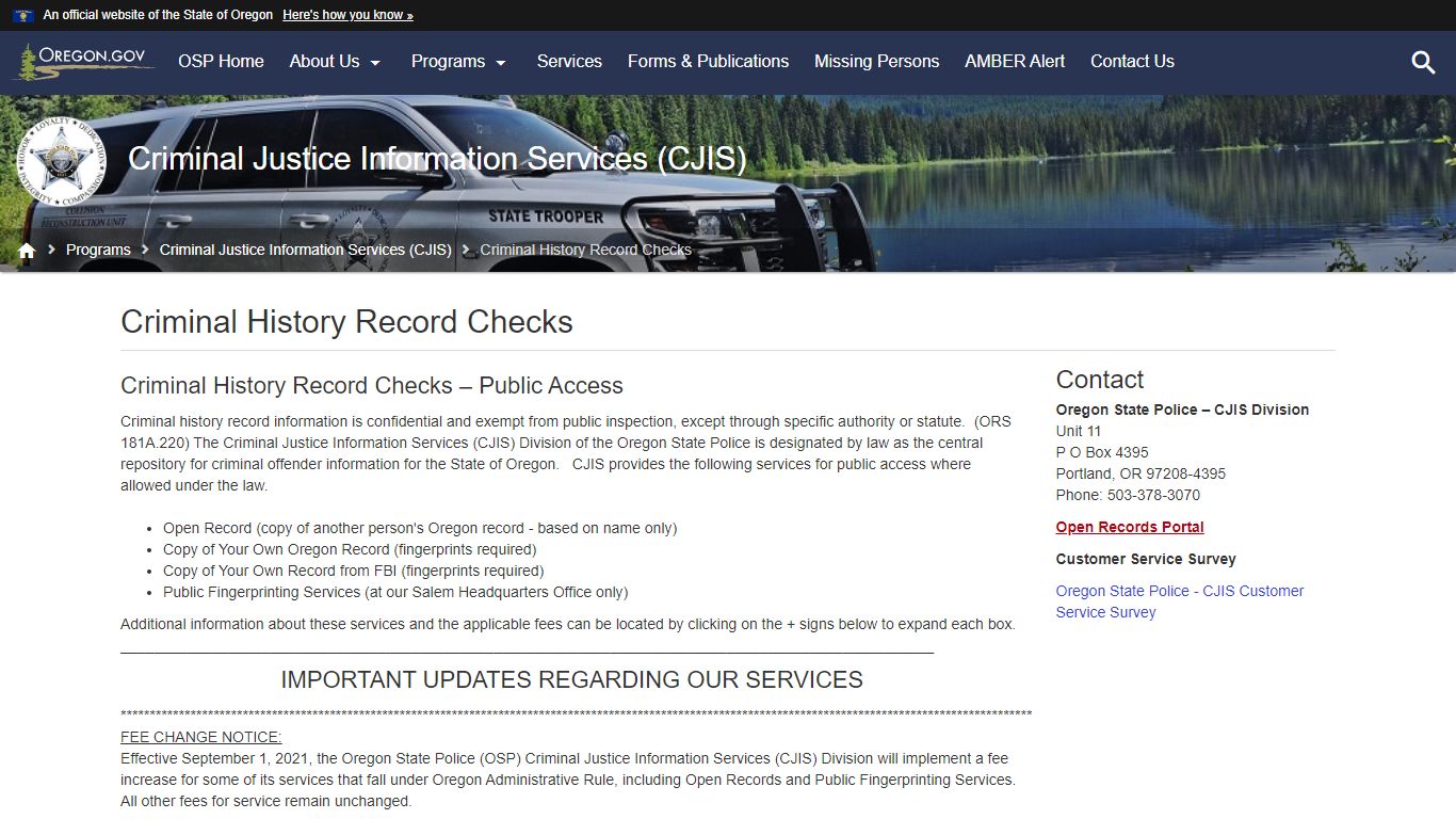 Oregon State Police : Criminal History Record Checks ...